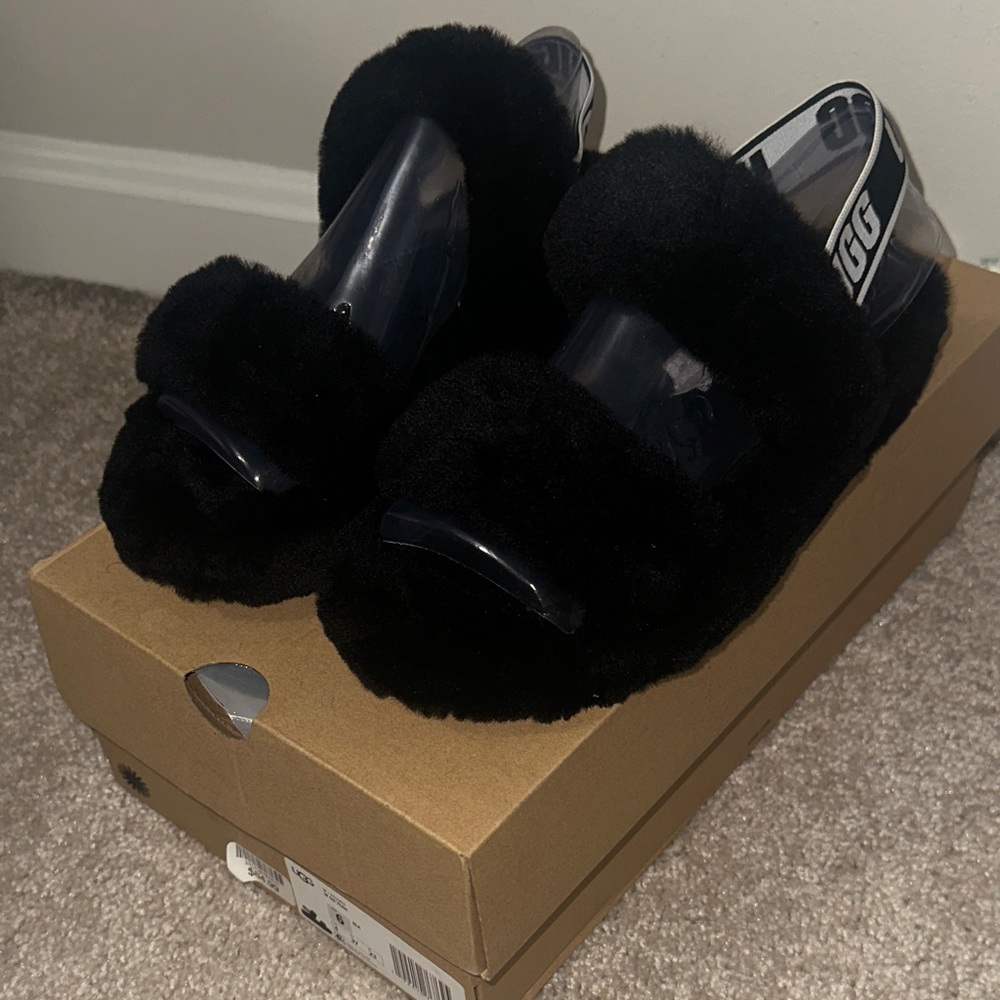 UGG Black Fluffy Slide Sandals
Like New